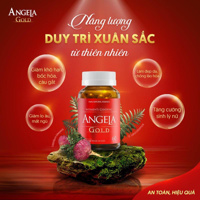 2 viên Angela Gold mỗi ngày giúp điều hòa nội tiết tố, hỗ trợ duy trì cân nặng và cải thiện các triệu chứng khó chịu thời kỳ tiền mãn kinh - mãn kinh